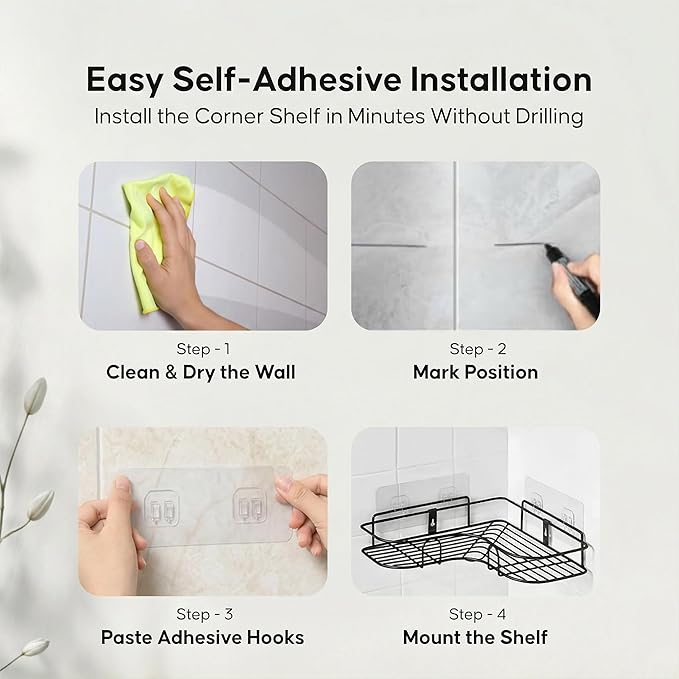 Self-Adhesive Bathroom Corner Storage Rack — No Drilling Required