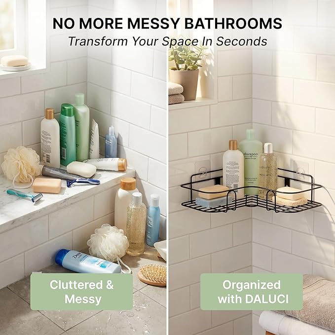 Self-Adhesive Bathroom Corner Storage Rack — No Drilling Required