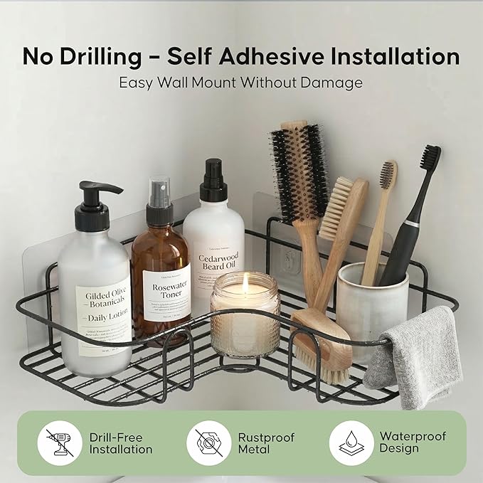 Self-Adhesive Bathroom Corner Storage Rack — No Drilling Required