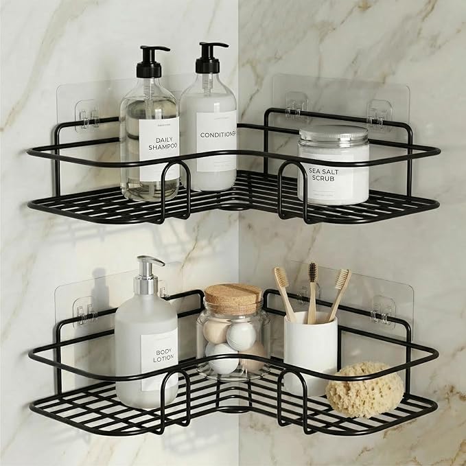 Self-Adhesive Bathroom Corner Storage Rack — No Drilling Required