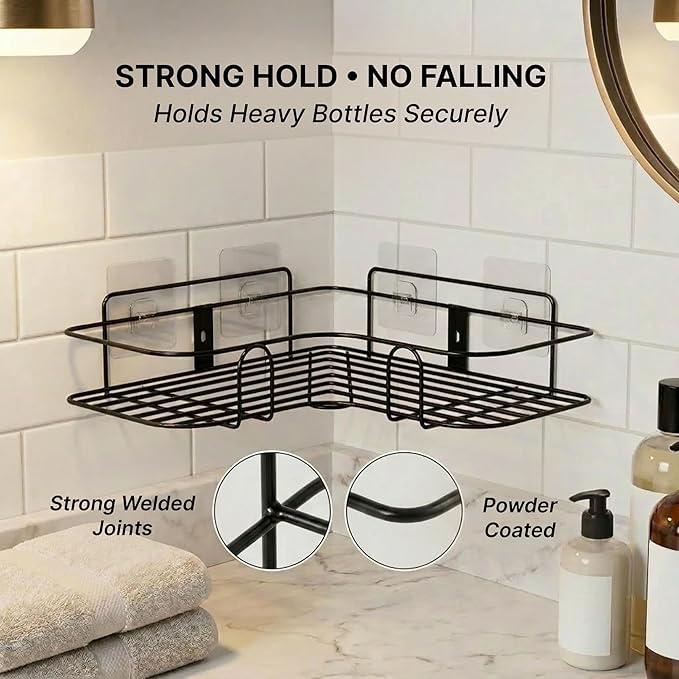 Self-Adhesive Bathroom Corner Storage Rack — No Drilling Required