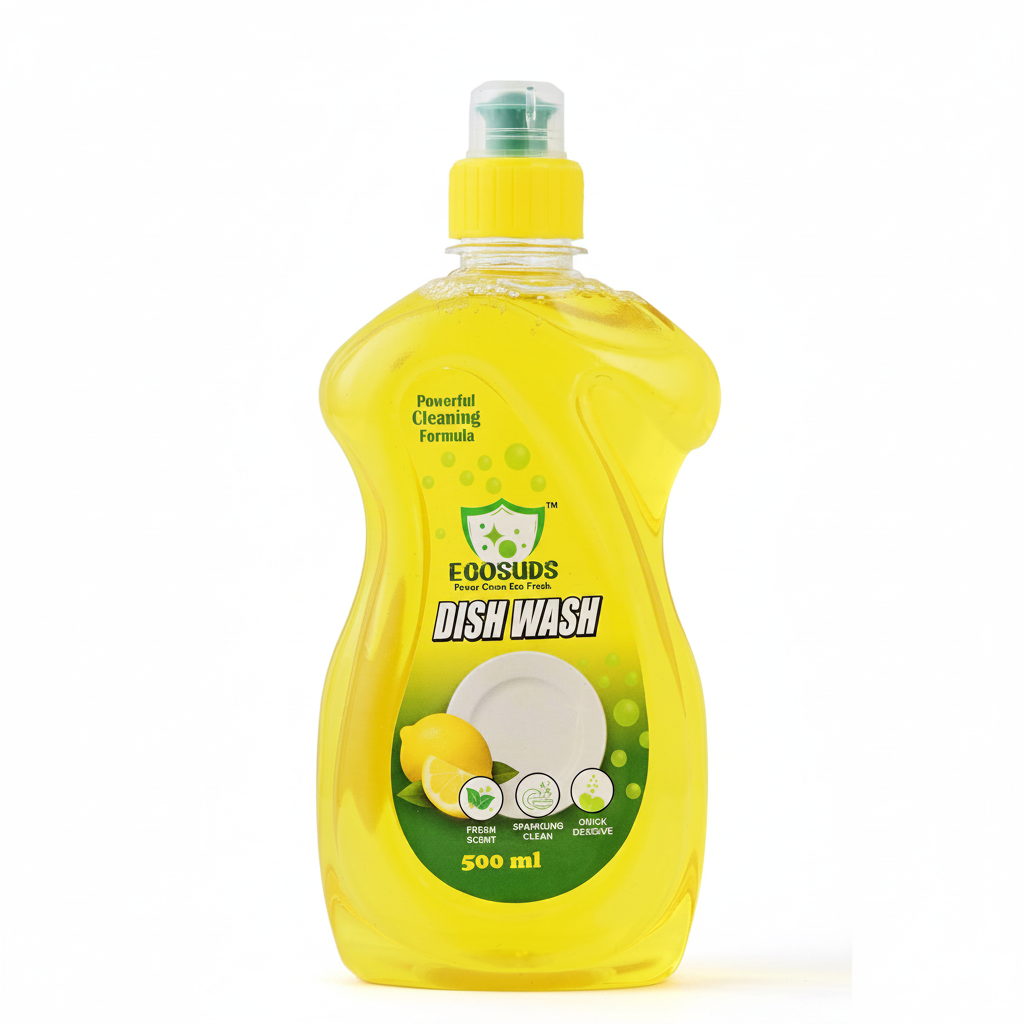 Dish Wash Liquid yellow bottle on white background